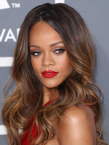 Rihanna Dip Dye Hairstyle Long Wavy Glueless Lace Wig - Click Image to Close