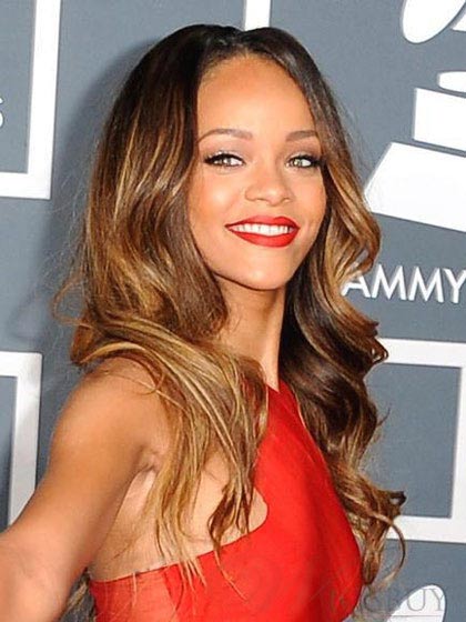 Rihanna Dip Dye Hairstyle Long Wavy Glueless Lace Wig