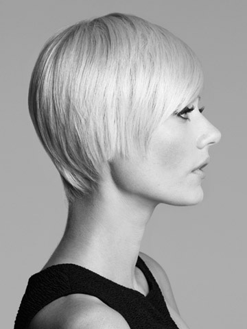 Short bob with lightweight off-set fringe