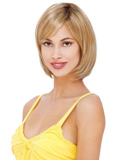 Natural Straight Human Hair Medium Length Layered Bob - Click Image to Close