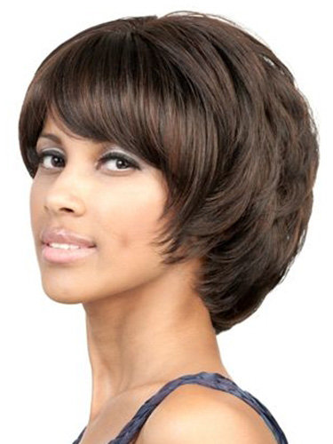 Side swept bang Chin length layered bob wigs