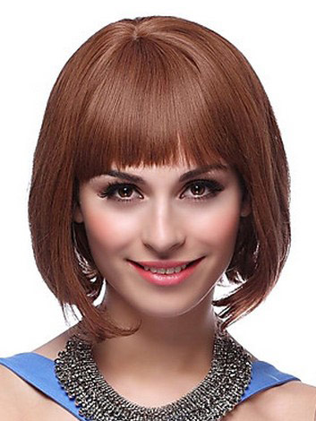 100% Remy Human Hair Full Fringe Bob Wig - Click Image to Close