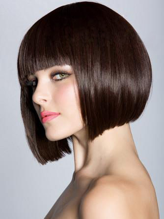 Sleek Straight Synthetic Bob Wig With Full Bangs - Click Image to Close