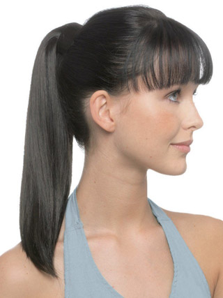 18" Sleek Straight With Pressure Clip Human Hair Ponytail - Click Image to Close