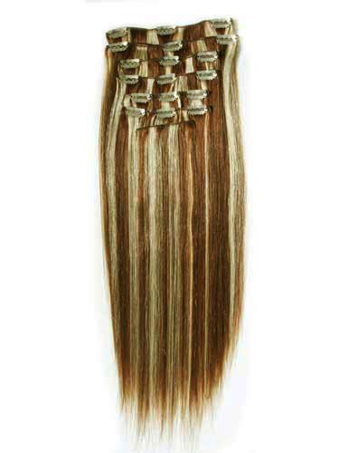 10pcs From 14"(110g) Straight Medium Brown Clip In Full Hea - Click Image to Close